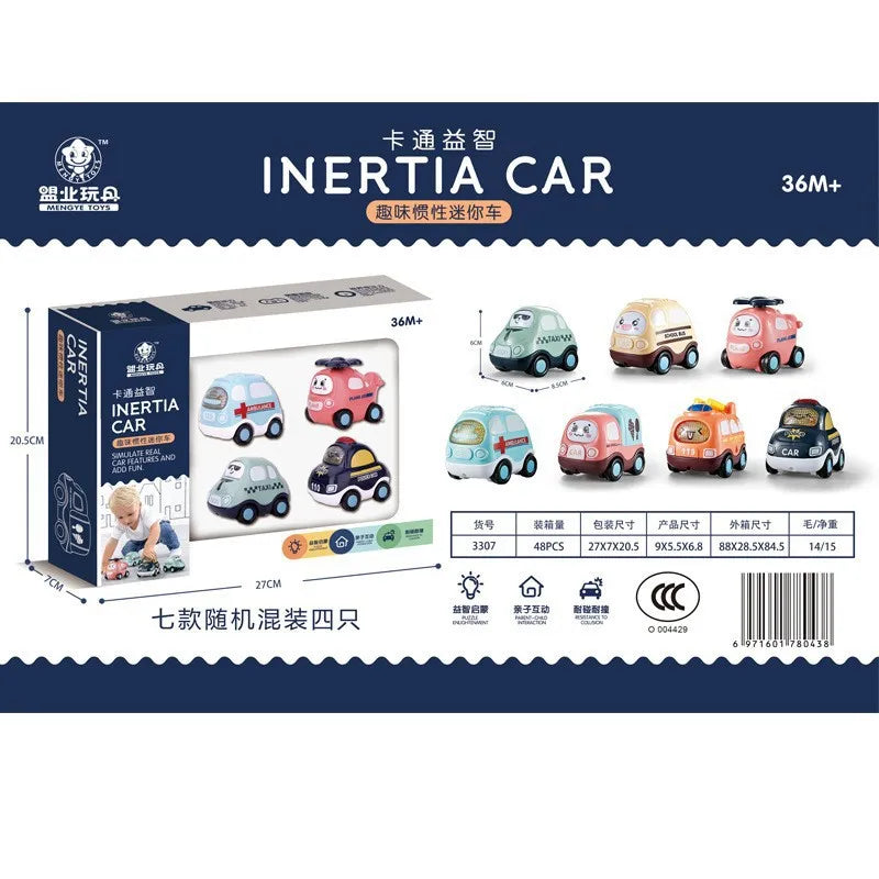 Cartoon Inertia Mini Car Toy Set Ambulance Police Car School Bus Fun Simulated Real Car Model Toys Boy's Birthday Surprise Gifts