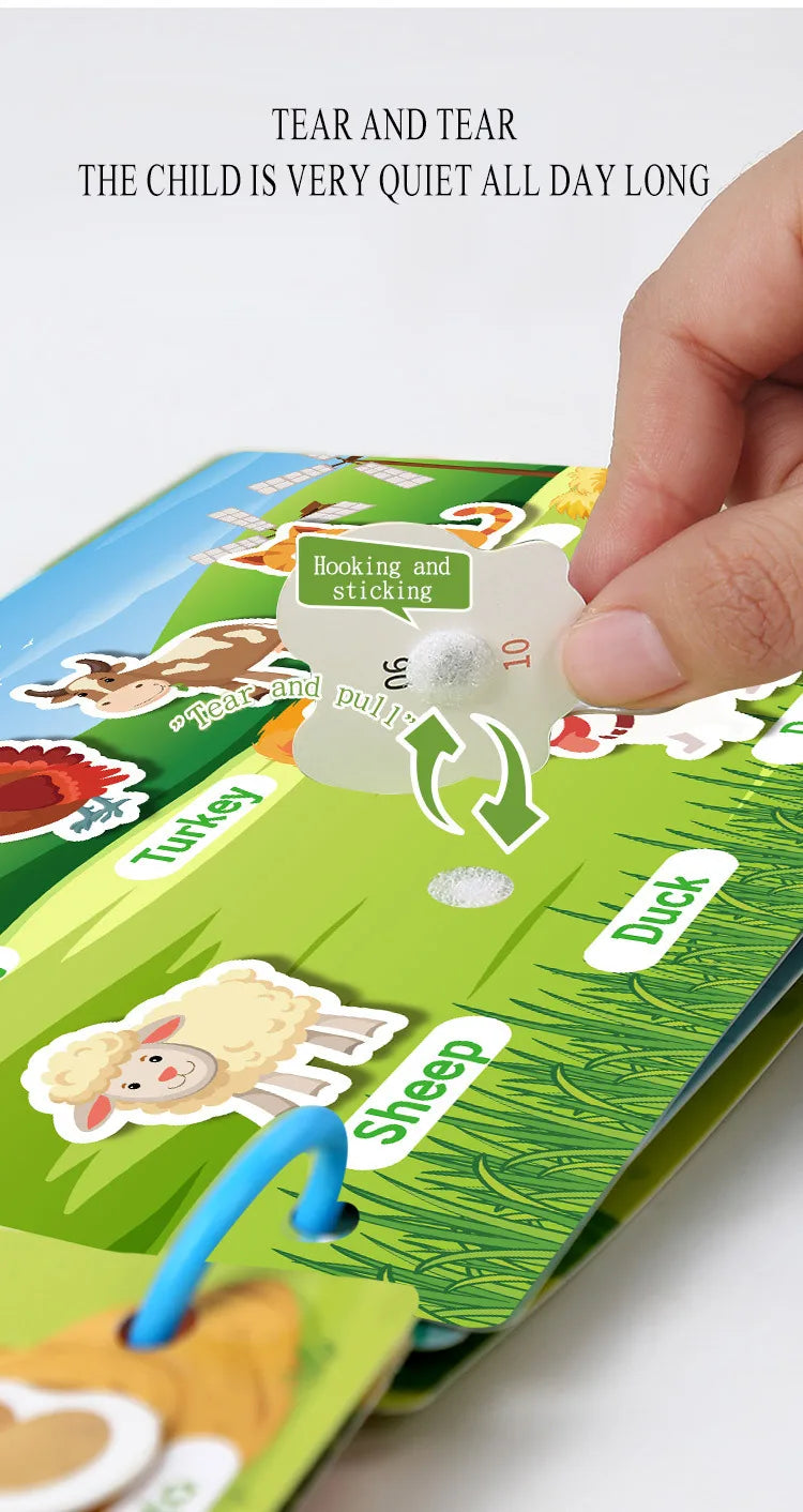 Busy Book for Toddlers Ages 2-6 Quiet Book Preschool Learning Activity Reusable Sticker & Velcro Matching Montessori Fine Mot