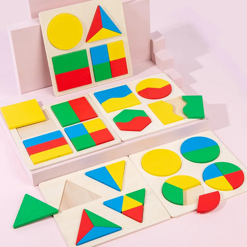 Wooden Puzzle Shape Matching Board Baby Montessori Early Education Toys Wooden Handgrip Board Educational Toys for Children TMZ