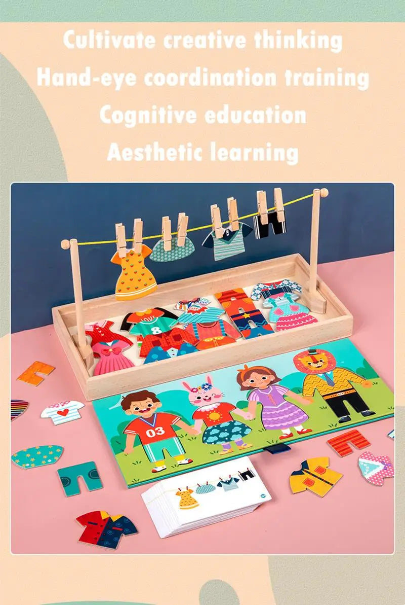 Wooden Fun Sock Drying Puzzle Montessori Toys Bear Change Clothes Jigsaw Puzzle Box Educational Matching Sorting Toys Gifts