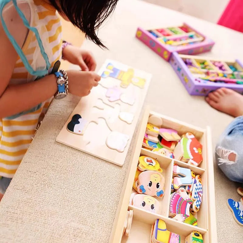Little Bear Change Clothes Montessori Kids Early Education Wooden Jigsaw Puzzle Dressing Game Baby Puzzle Toys For Children Gift