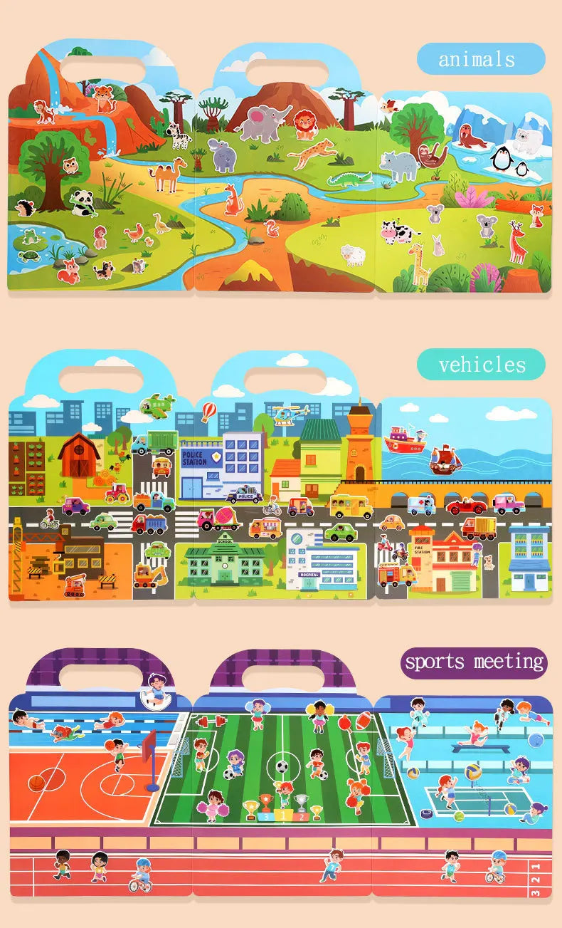 Kids' Reusable DIY Sticker Books Multi-Theme Bubble Sticker Jelly Stickers Portable Montessori Sticker Toy Gifts for Children