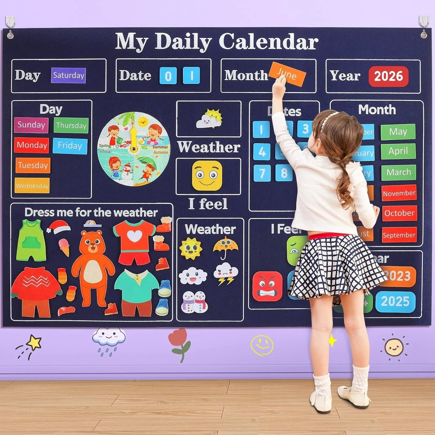 Montessori Felt Calendar Sensory Story Board for Toddlers，Interactive Classroom/Home Early Learning Wall Hanging Gifts