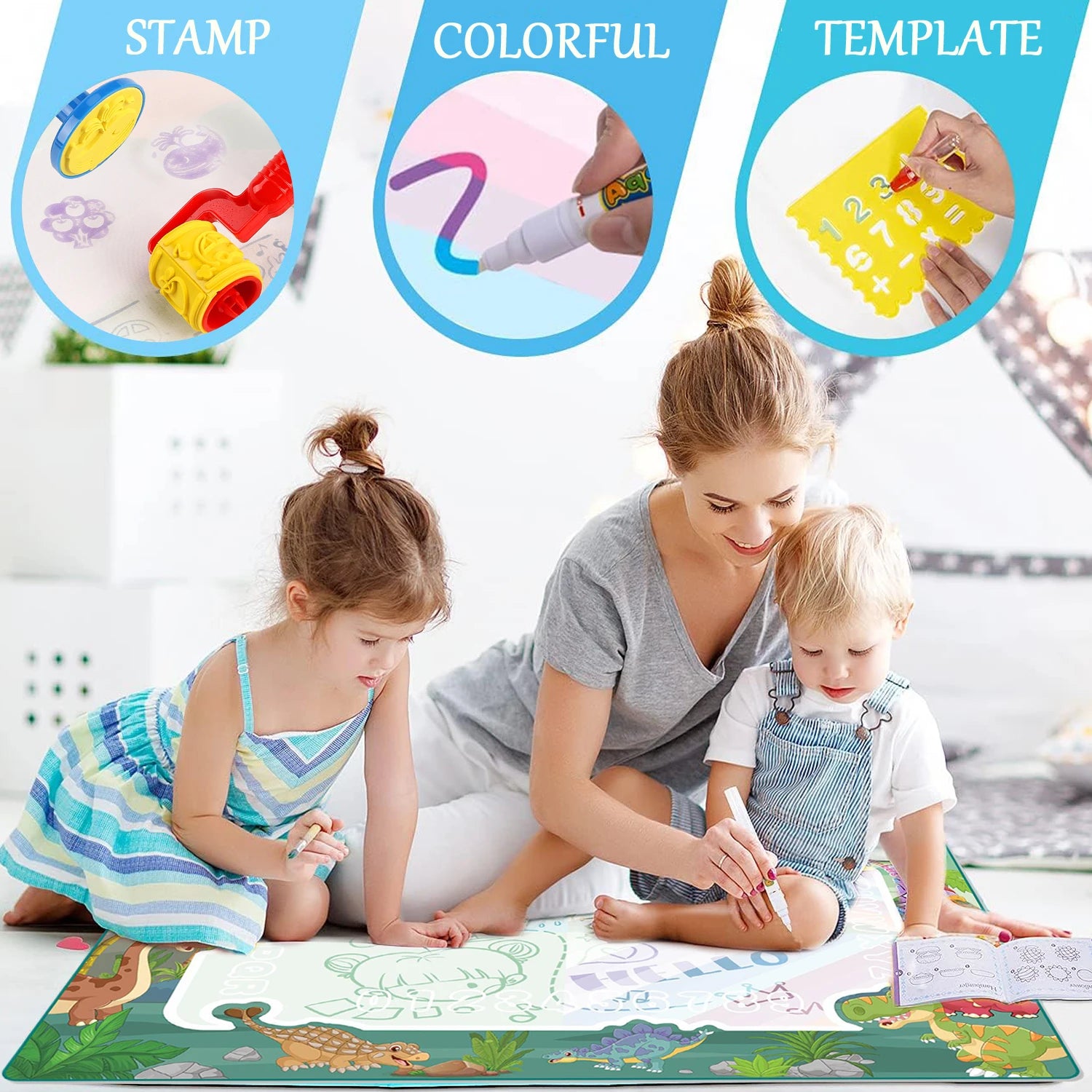 100x80CM Magic Water Drawing Doodle Mat With Reusable Magic Pens Coloring Painting Board Montessori Educational Toys Kids Gifts
