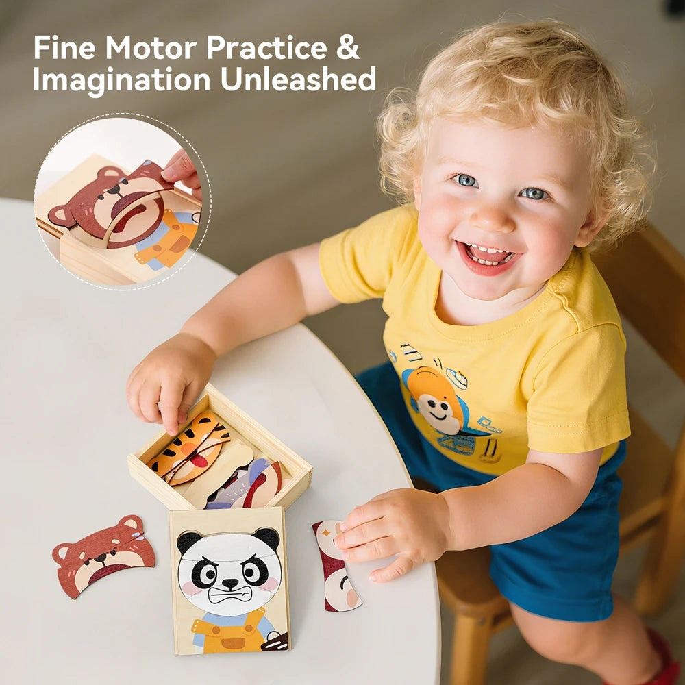 Wooden Dress Up Puzzles Montessori Toys Dressing Animal Bear Change Clothes Jigsaw Puzzle Box Kid's Travel Set Matching Games