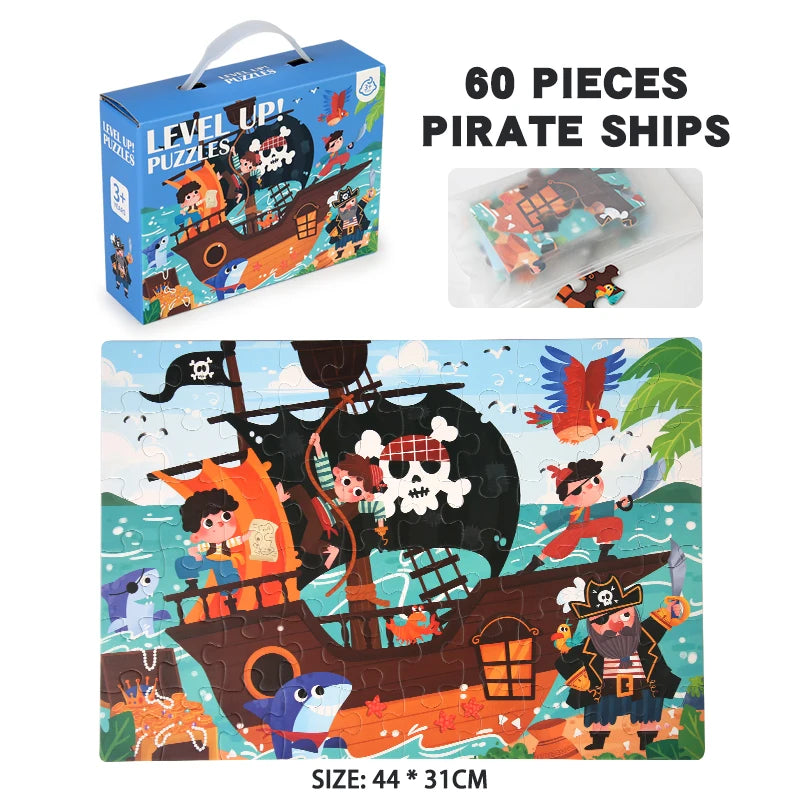 60-piece paper Custom Montessori Kids cartoon puzzle puzzle creative toy puzzle set for kids boys and girls