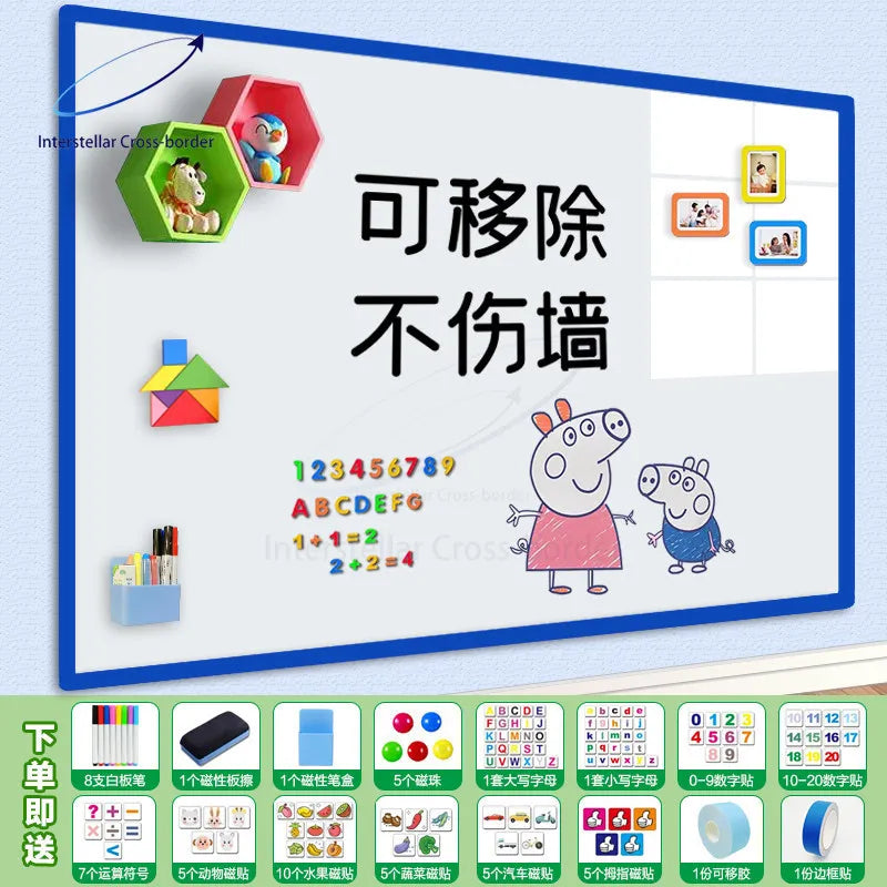 Magnetic Removable Soft Whiteboard Sticker - Erasable Kids Doodle Board for Office Home, No Wall Damage