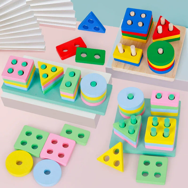 Baby Montessori Puzzle For Children 1 to 3 Years Wooden Toys Building Blocks Learning Educational Toys Color Shape Match Puzzle