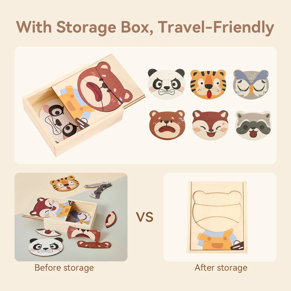 Wooden Dress Up Puzzles Montessori Toys Dressing Animal Bear Change Clothes Jigsaw Puzzle Box Kid's Travel Set Matching Games