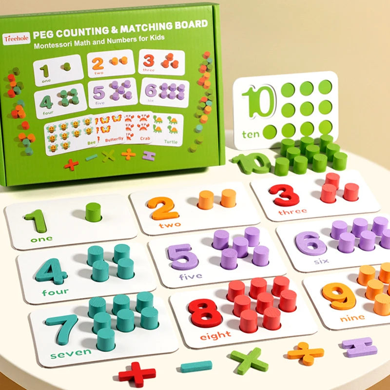 Montessori Wooden Arithmetic Toy Set Number Cognitive Matching Game For 2-6 Year Old Toddlers