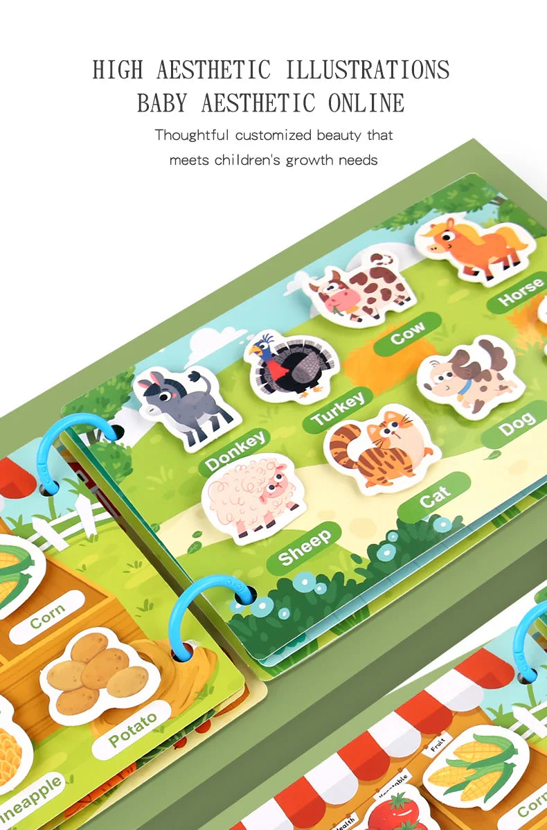 New Montessori Scene Stickers for Children DIY Hand-on Puzzle Reusable Books Cartoon Learning Cognition Toys for Kids Gift