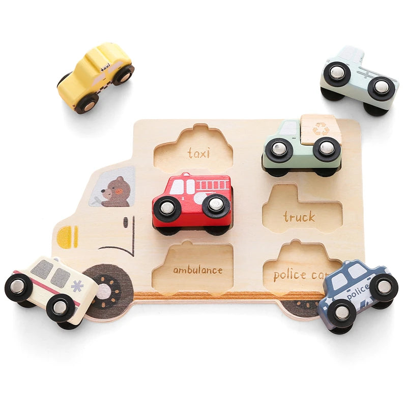 Wooden Puzzle Toys Baby Montessori Building Block Learning Education Toys Newborn Cartoon Car Block Matching Game Children Gifts