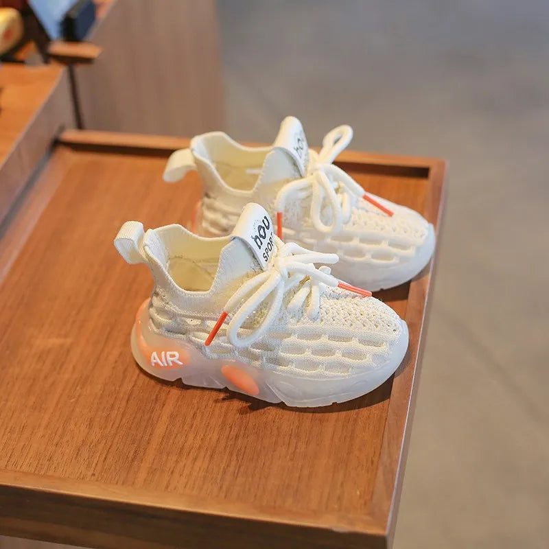 Kids Spring and Autumn Sneakers Soft Breathable Running Knitting Infant Casual Mesh Sports Boy Girl Lightweight Coconut Shoes