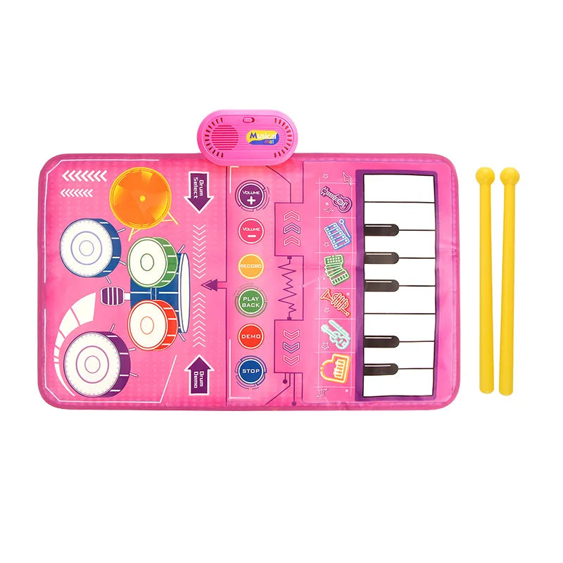 Baby Musical Piano Drum Play Mat 2 in 1 for Kids Toddlers Floor Keyboard Dance Mat with Sounds Baby Toy Music Blanket