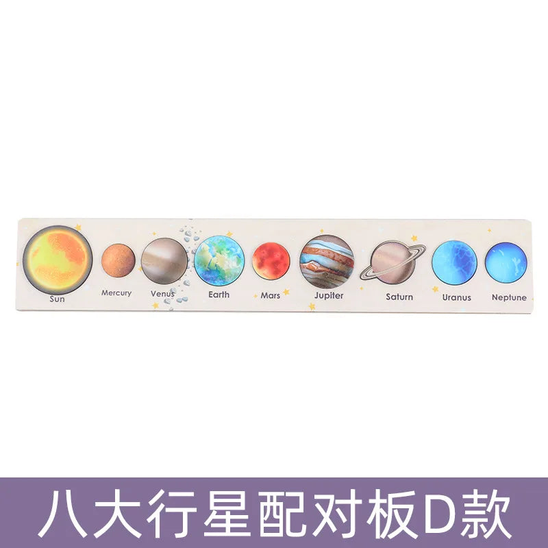 Baby Montessori Wooden Early Education Toys 3D Eight Planets Puzzle Toy Universe Cognition Solar System Planet Matching Board