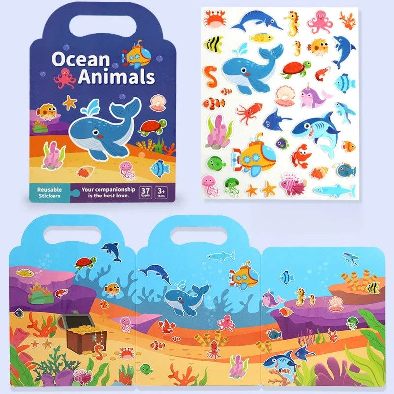 Kids' Reusable DIY Sticker Books Multi-Theme Bubble Sticker Jelly Stickers Portable Montessori Sticker Toy Gifts for Children