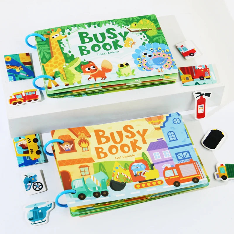 Busy Book for Kids, Animals Vehicles Dinosaurs Stickers, Matching Number & Letter Games, Interactive Learning Activity Book