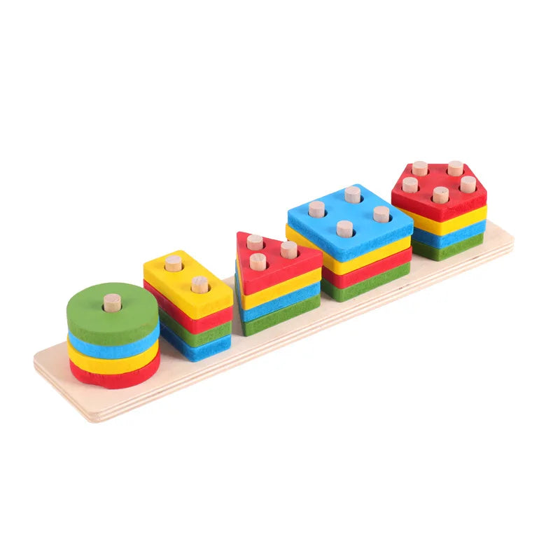 Montessori Toy Wooden Building Blocks Early Learning Educational Toys Color Shape Match Kids Puzzle Toys For Children Boys Girls