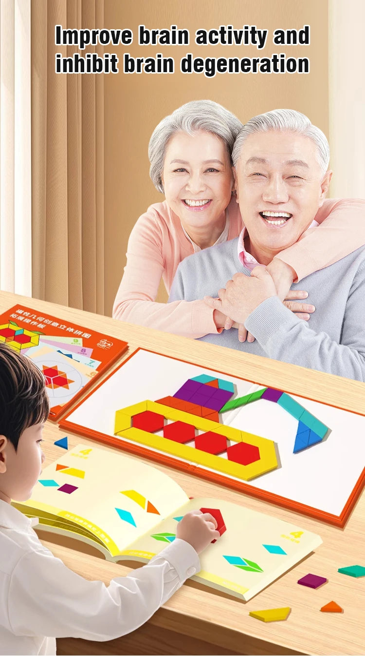 Magnetic Building Blocks Wooden Geometric Puzzle Exercise for Brain Intelligence Development Geometric Thinking Training for 2-8