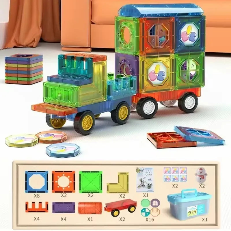Magnetic Building Blocks Magnet Tiles Marble Run Race Track Blocks Model Construction Set Educational Magnet Toys for Children