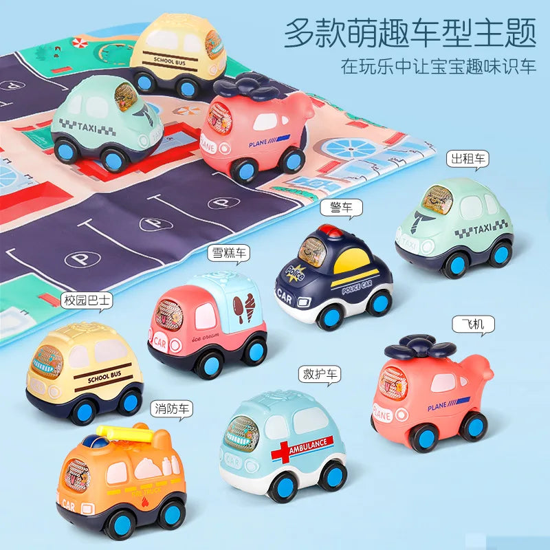 Cartoon Inertia Mini Car Toy Set Ambulance Police Car School Bus Fun Simulated Real Car Model Toys Boy's Birthday Surprise Gifts