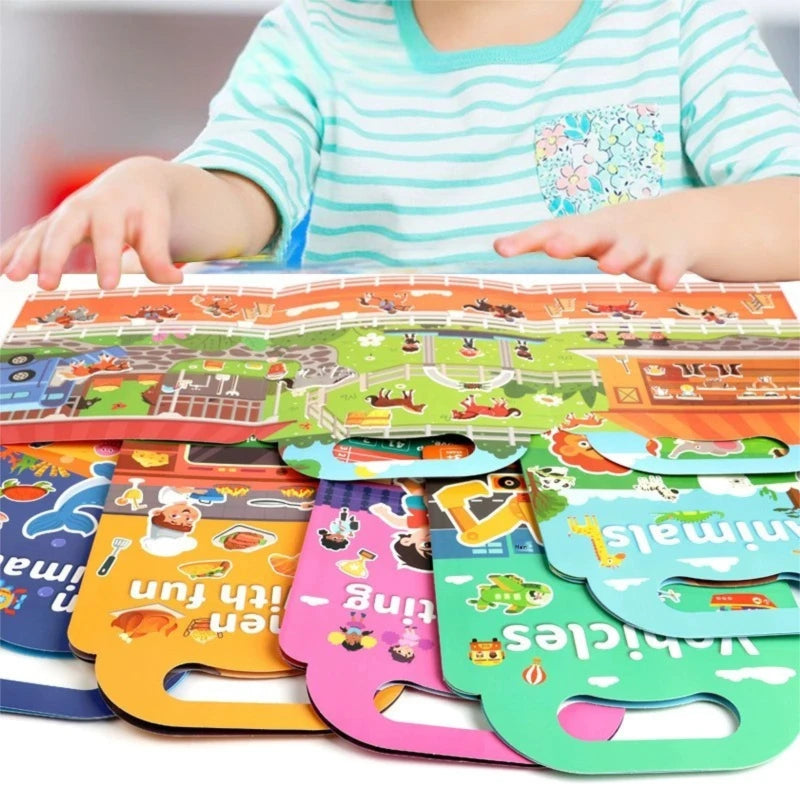 Kids' Reusable DIY Sticker Books Multi-Theme Bubble Sticker Jelly Stickers Portable Montessori Sticker Toy Gifts for Children