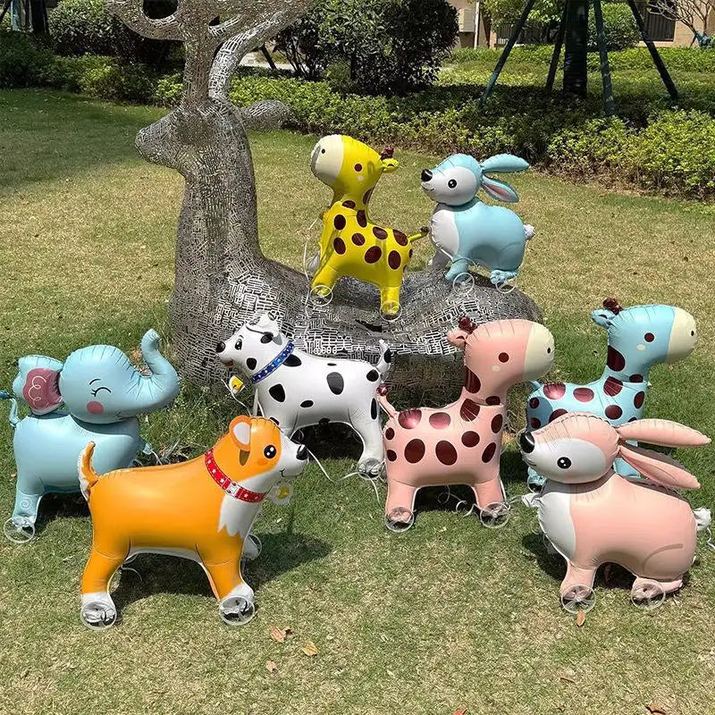 4D Cartoon Foil Balloons Elephant Stand Walking Balloon With Wheel For Kids Birthday Party Decoration Baby Shower