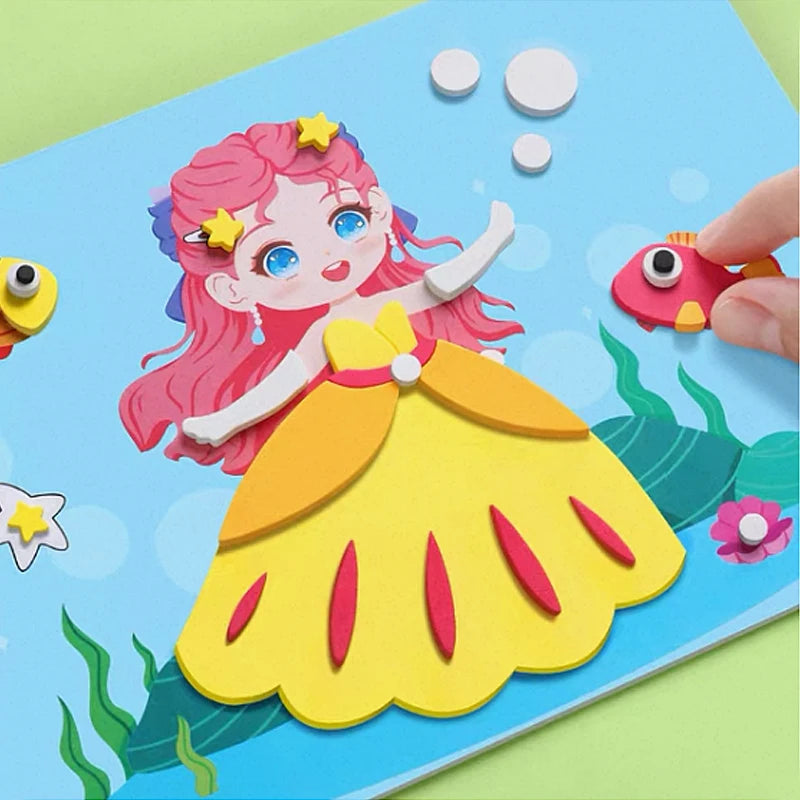 6pcs/set 3D EVA Foam Sticker DIY Cartoon Princess Animal Puzzle for Children Kids Multi-patterns Styles Toys for Children Gift