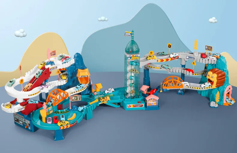 Lion Theme Car Track For Children Diecasts Holiday Gifts Birthday Hot Wheels Kids Educational Race Toys Racing Rail Cars