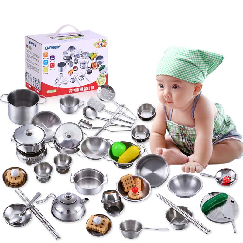 MINI Kitchen Utensils Toys Set For Kids Girl Stainless Steel Can Hold Food Cooking Kitchen Toys Education Pretend Play
