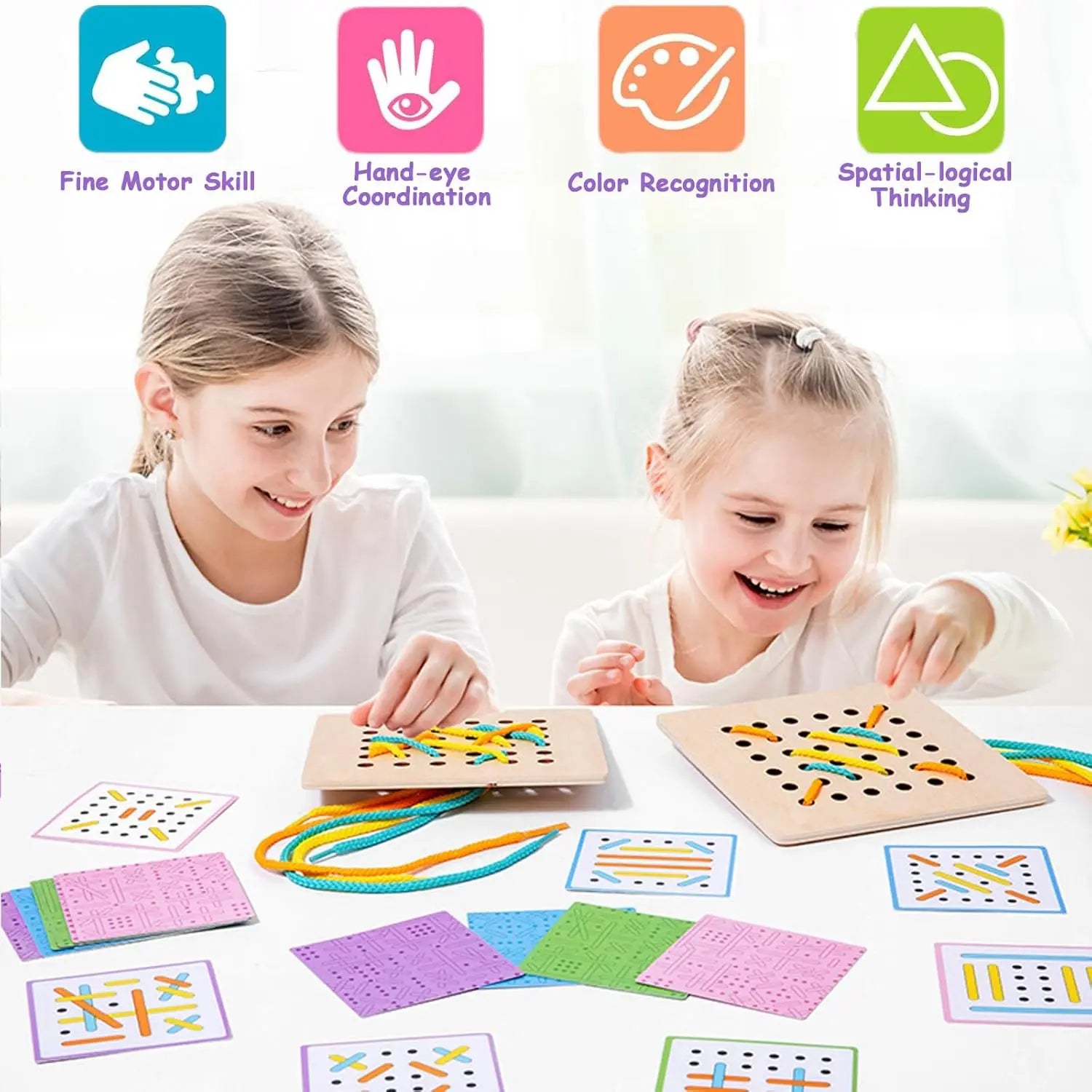 Montessori Wooden Threading Activity Puzzles,Early Educational Fine Motor Skill Travel Toy，Birthday Gifts for Boys and Girls