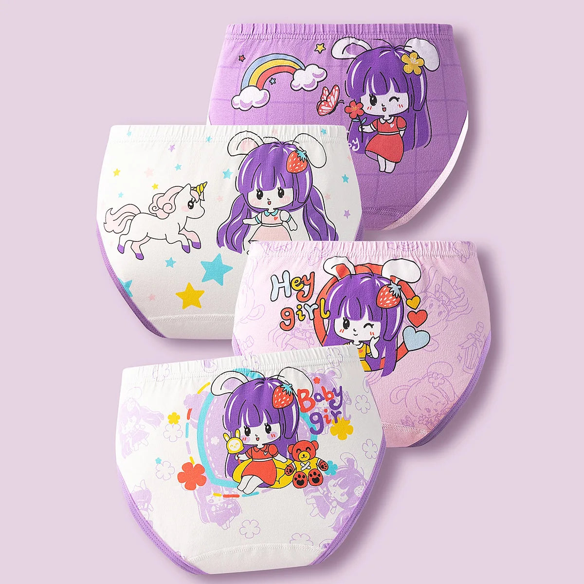 4Pcs Girls Cotton Panties Kid Breathable Soft Pretty Cartoon Briefs Young Children Underwears Toddler Antibacterial Knickers