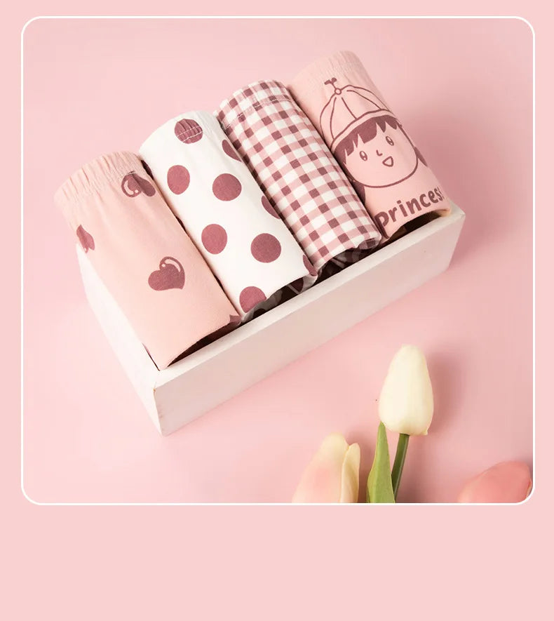 4Pcs Girls Cotton Panties Kid Breathable Soft Pretty Cartoon Briefs Young Children Underwears Toddler Antibacterial Knickers