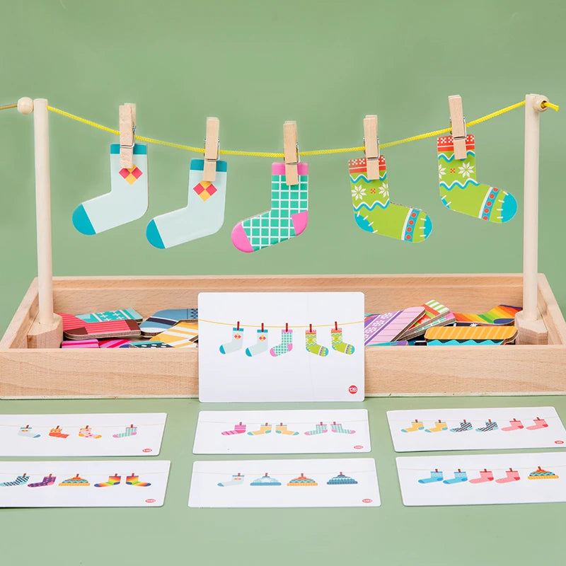 Children's Wooden Fun Sock Drying Puzzle Color Cognition Matching Fine Motor Training Early Education Learning Educational Toys
