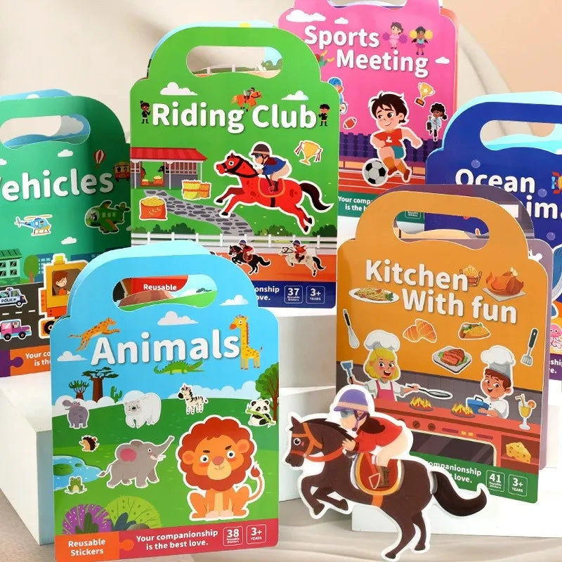 Kids' Reusable DIY Sticker Books Multi-Theme Bubble Sticker Jelly Stickers Portable Montessori Sticker Toy Gifts for Children