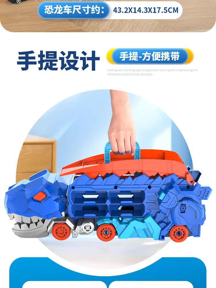 New Product Folding Dinosaur Transporter Car Competitive Game Roll To Eat Car Vehicle Racing Track With Mini Car Kid Gift Toy