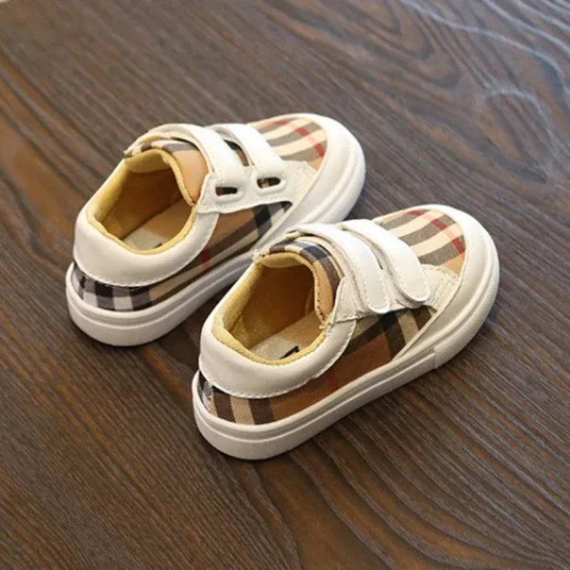 3-8 Years Fashion Plaid White Shoes Boys Shoes Toddler Girl Boy Sneakers PU Leather Casual Children Kids Outfit Korean Shoes