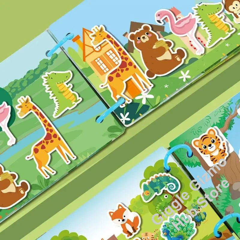 Busy Book for Toddlers Ages 2-6 Quiet Book Preschool Learning Activity Reusable Sticker & Velcro Matching Montessori Fine Mot