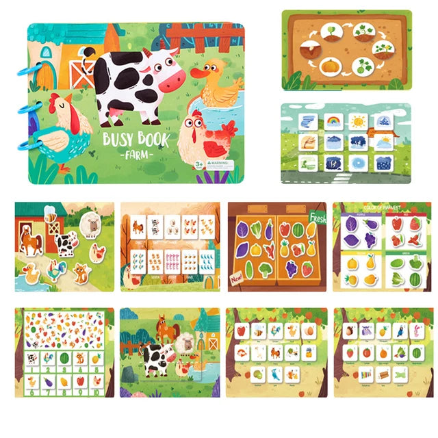 Montessori Busy Book for Kids Toddlers Educational Toys Baby Diy Paste Quiet Book Children Animals Numbers Matching Puzzles Toys