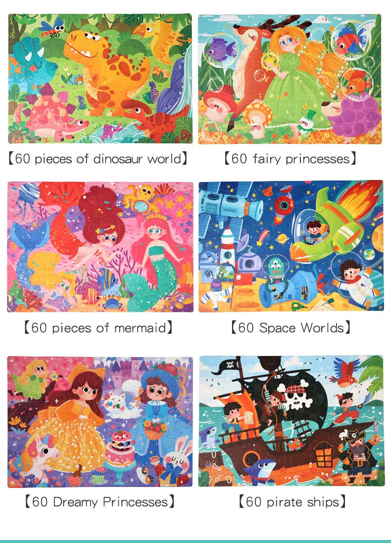 60-piece paper Custom Montessori Kids cartoon puzzle puzzle creative toy puzzle set for kids boys and girls