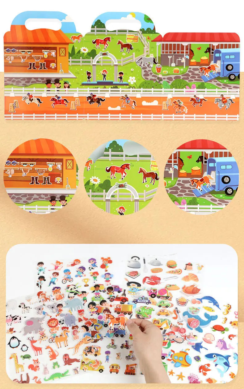 Kids' Reusable DIY Sticker Books Multi-Theme Bubble Sticker Jelly Stickers Portable Montessori Sticker Toy Gifts for Children