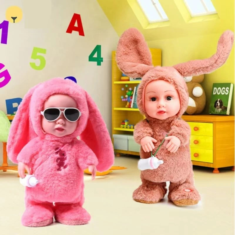 HYRAX Children's Electric Plush Baby Doll with Milk Bottle Can Sing Dance Walk Talk And Mimic Rechargeable Toy For Girls