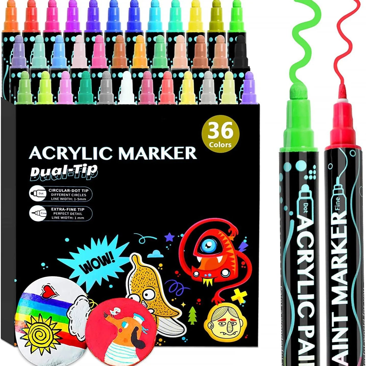 12/24/36/26/48/60 Colors Dual Tip Acrylic Paint Pen Markers for Wood Canvas Stone Rock Painting Glass Ceramic Surfaces DIY Craft