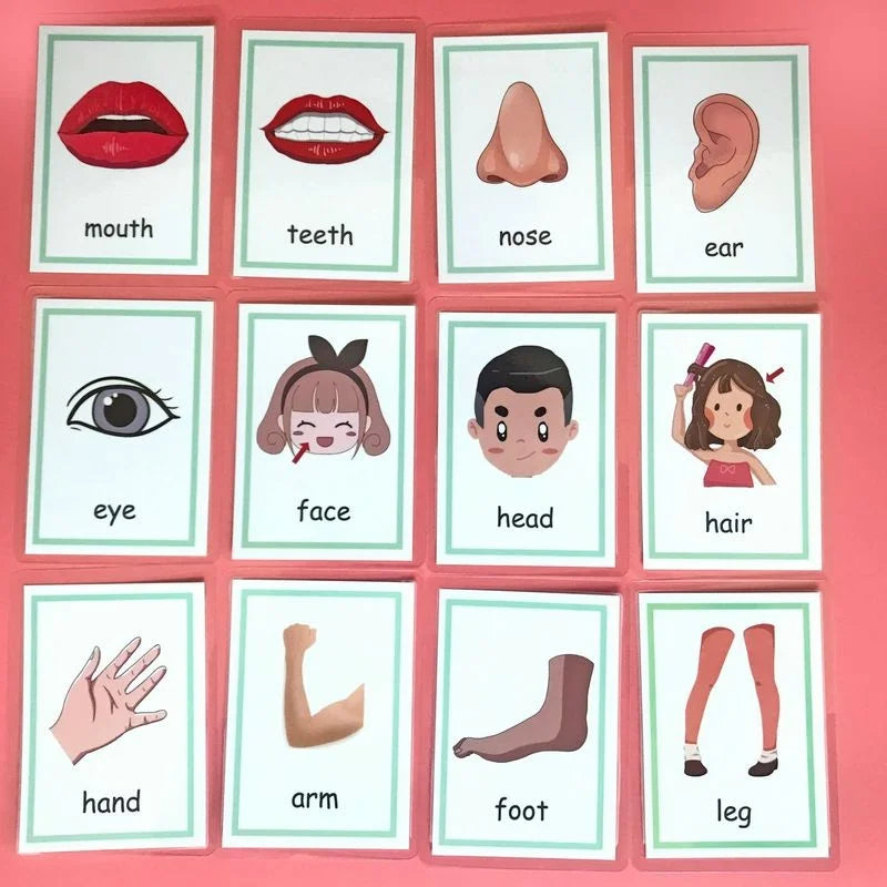 12Pcs 80x110mm Montessori Baby Emotion Learning Card Cartoon English Emotion Flash Cards for Child Funny Memory Exercise Game