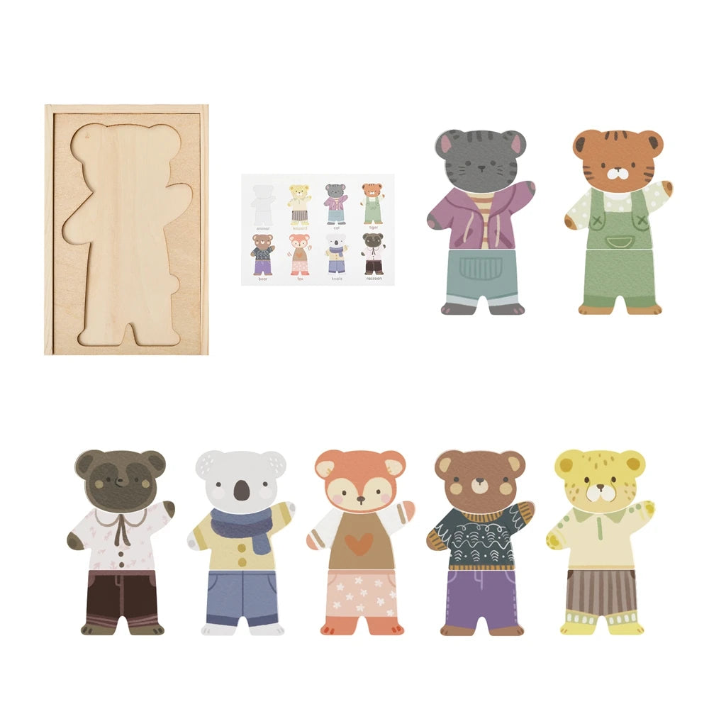 Wooden Dress Up Puzzles Montessori Toys Dressing Animal Bear Change Clothes Jigsaw Puzzle Box Kid's Travel Set Matching Games