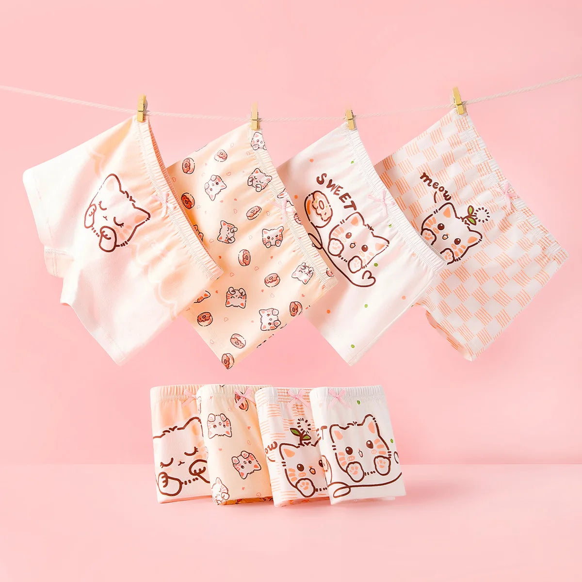 4pcs Cotton Girls Soft Panties Baby Lovely Character Pattern Cartoon Panty Students Boxer Briefs Kids Underwears Children Boxers