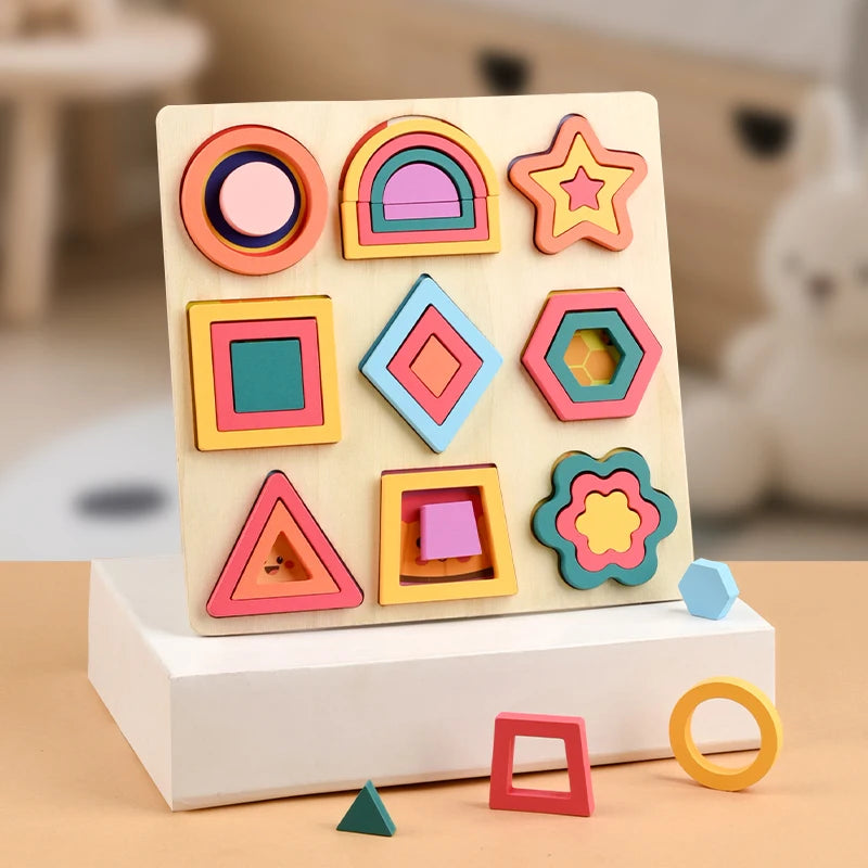 Baby Monterssori Toy Wooden Jigsaw Puzzle Geometric creative jigsaw 3D Puzzle Preschool toys for children's Early Educational