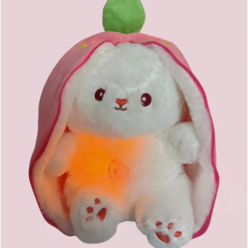 Glowing and Breathing Plush Strawberry Rabbit Stuffed Animals Plush Toy Companion Comfort Cartoon Cute Plush Doll Holiday Gifts