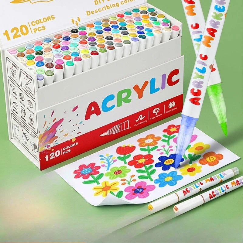 12/24/36/48 Colors Direct Liquid Acrylic Paint Marker Soft Brush Tip Pens Sets Professional Drawing For DIY Artistic Creation