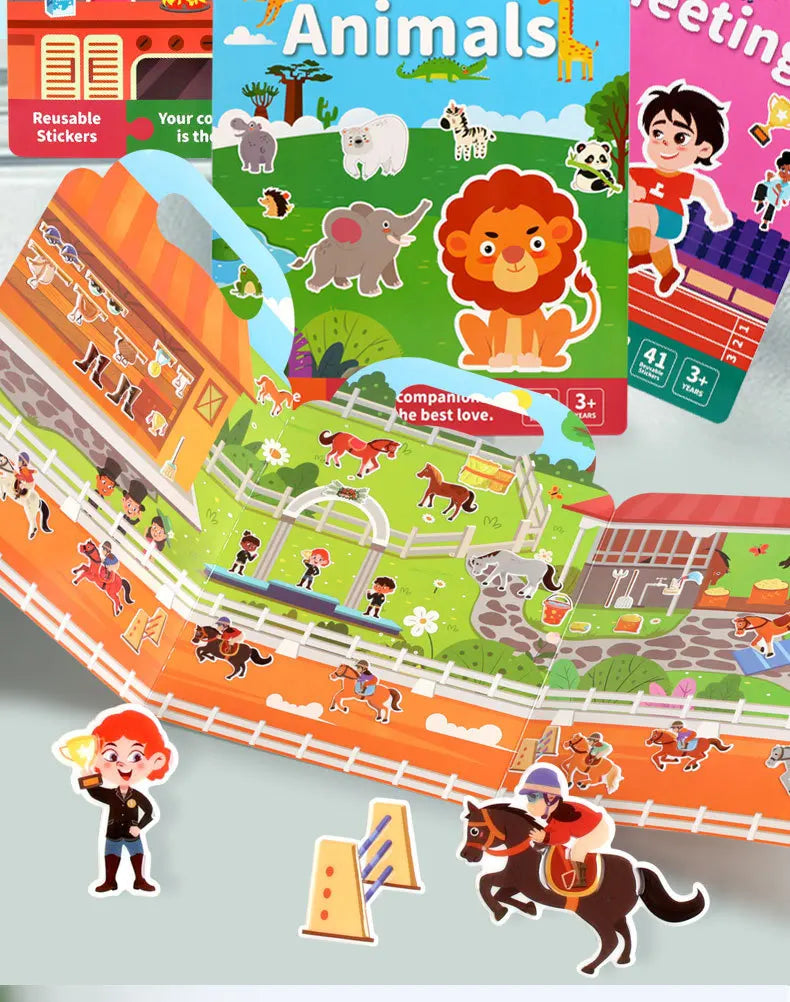 Kids' Reusable DIY Sticker Books Multi-Theme Bubble Sticker Jelly Stickers Portable Montessori Sticker Toy Gifts for Children